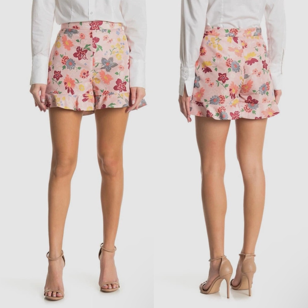 RED Valentino Pink Floral Ruffle Shorts High Rise size Italy 36 / US 2